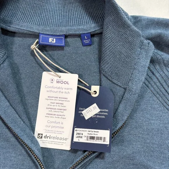 NWT FootJoy Size Large Color Heather Storm Men's ½ Zip Golf Sweater top - Picture 4 of 7
